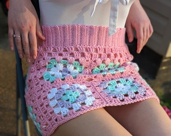 Crochet Granny Square Mini Skirt, Afghan Crochet Vintage Skirt, Colorful Skirt, Summer Skirt, Crochet MiniSkirt, Boho skirt, Patchwork