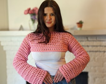 Cropped shrug crochet pattern/Crochet Mesh Jumper/ Shrug Pattern/ Short sweater/ Fishnet sweater