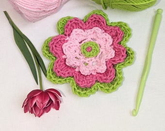 Modèle de broche fleur au crochet. Décor de fleurs au crochet. Modèle PDF au crochet floral. Motif 3D Grande Fleur au Crochet. Applique fleur au crochet.