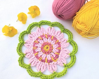 Modello per sottobicchieri a fiori all'uncinetto: sottobicchieri floreali in cotone facili da realizzare (modello PDF)