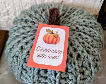 Etichette regalo stampabili a forma di zucca: fatte a mano con amore, etichette autunnali (PDF)