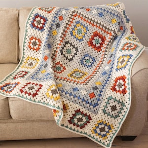Farmhouse Granny Afghan Pattern. Quilt crochet Instruction. Crochet granny squares blanket tutorial