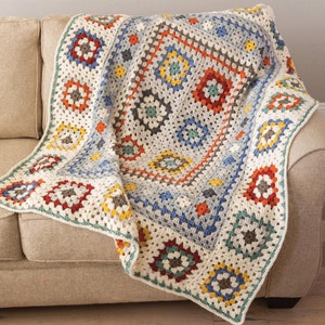 Farmhouse Granny Afghan Pattern. Quilt crochet Instruction. Crochet granny squares blanket tutorial