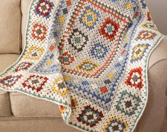 Farmhouse Granny Afghan Pattern. Quilt crochet Instruction. Crochet granny squares blanket tutorial