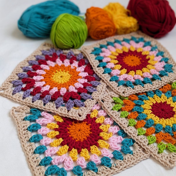 Easy to crochet granny square crochet pattern for beginners, step-by-step tutorial with 38 pictures