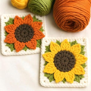 Sunflower Granny Square Crochet Pattern PDF – Easy Step-by-Step Tutorial with Photos, Farmhouse crochet Afghan. Beginner Friendly - US Terms