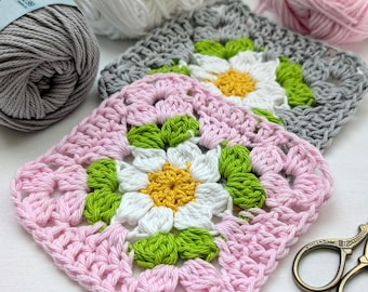 Schema all'uncinetto per quadrato della nonna con fiori: tutorial facile per principianti in stile boho (PDF)