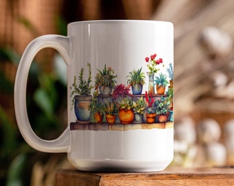 Cute Plant Mug, Plant Mom Mug Plant Dad Mug, Nature Mug, Garden Mug, watercolor plants mug, Succulent plants ,Gift Planter, Plant Coffee Mug