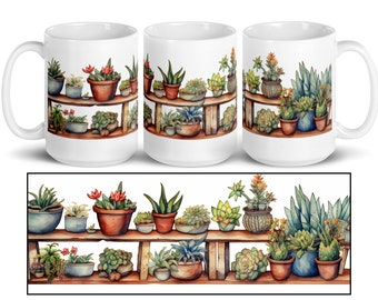 Cute Plant Mug, Plant Mom Mug Plant Dad Mug, Nature Mug, Garden Mug, watercolor plants mug, Succulent plants ,Gift Planter, Plant Coffee Mug