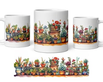 Cute Plant Mug, Plant Mom Mug Plant Dad Mug, Nature Mug, Garden Mug, watercolor plants mug, Succulent plants ,Gift Planter, Plant Coffee Mug