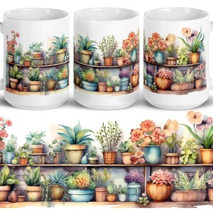 Cute Plant Mug, Plant Mom Mug, Nature Mug, Garden Mug, watercolor plants mug, Succulent plants , Plant Coffee Mug, indoor gardening gift