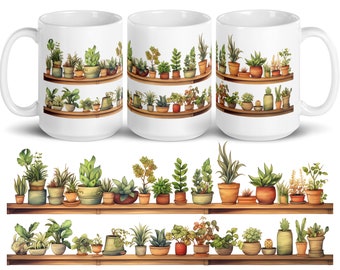 Cute Plant Mug, Plant Mom Mug, Nature cup, Garden Mug, watercolor plants mug, Succulent plants mug, Plant Coffee Mug, potted cactus mug