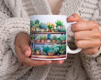 Cute Plant Mug, Plant Mom Mug Plant Dad Mug, Nature Mug, Garden Mug, watercolor plants mug, Succulent plants ,Gift Planter, Plant Coffee Mug