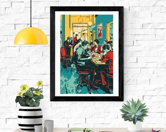 Cafe Scene Pop Art Poster: Vibrant Wall Art