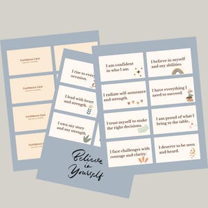 Tarjetas de afirmación imprimibles para la confianza. Kit de frasco de afirmación DIY. Citas positivas de amor propio. Descarga instantánea. Impulso de mentalidad. Diciembre.