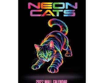 2027 Neon Cats Wall Calendar Rainbow Cat Art Colorful Retro Cat Calendar Cat Lover Gift Modern Blacklight Decor