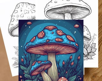 Mushroom Coloring Pages Bundle 22 Printable PDF Nature Fantasy Coloring Sheets for Adults