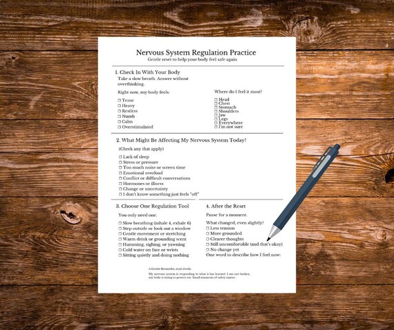 Daily Somatic Nervous System Regulation Worksheet Eco-Friendly Low Ink Printable PDF