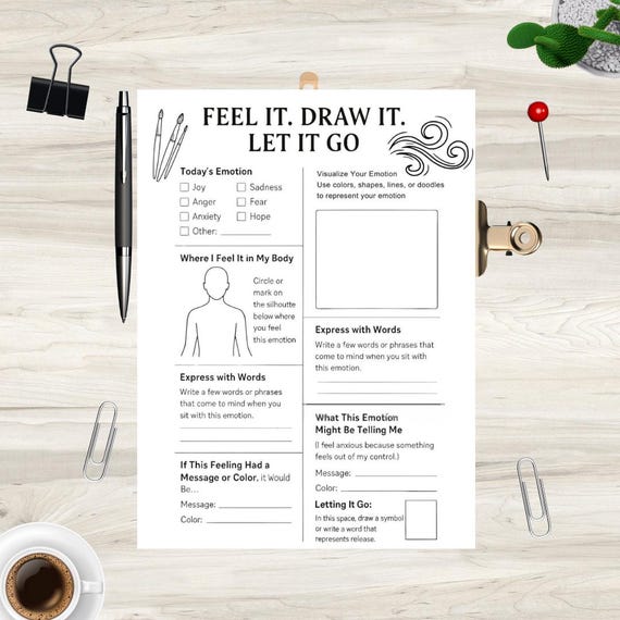 Art Therapy Worksheet: Feel, Draw, Let Go (Emotional Regulation)