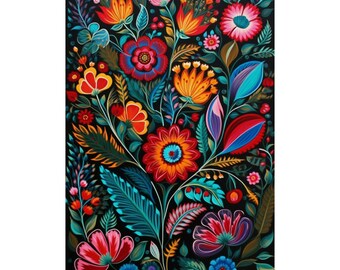 Folk Floral Art Print, Bright Botanical Wall Decor, Sustainable Paper