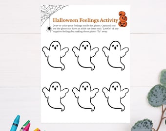 Halloween Feelings Activity Worksheet: Ghost Coloring Page (PDF Printable)