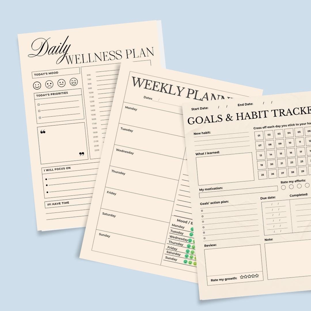 Daily Planner Bundle Printable , Weekly, Monthly Habit Tracker Bonus ...