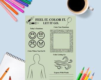 Folha de exercícios sobre emoções: Arteterapia, página para colorir de atenção plena (PDF para impressão)