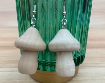 Unfinished wood toadstool mushroom earrings - silver