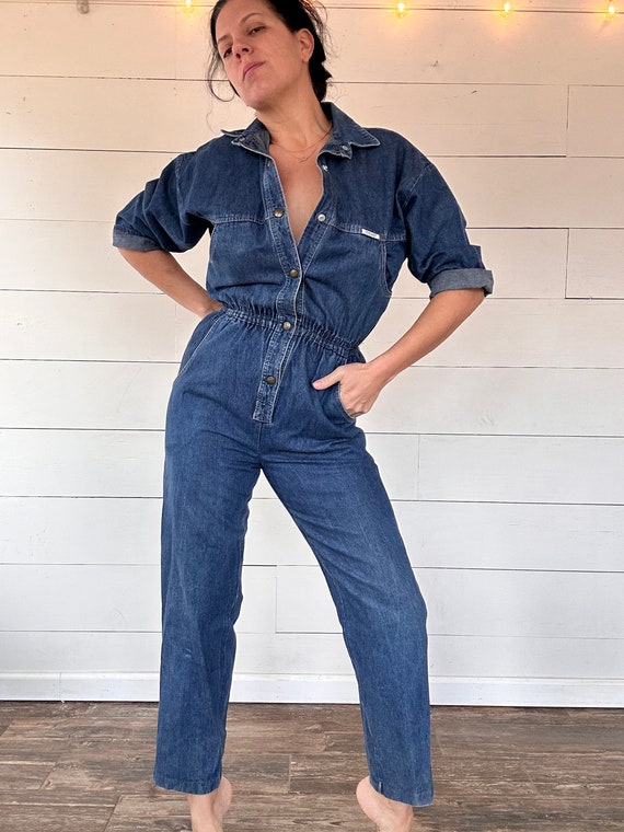 Vintage 1980S Slouchy denim jumpsuit- M - image 2