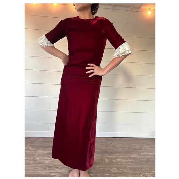 1960s Velvet Maxi Dress LORRIE DEB Burgundy Velve… - image 1