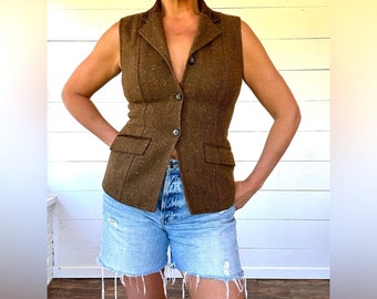 Gilet marrone vintage a spina di pesce 100% lana Harold's 2