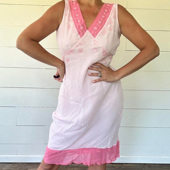 Vintage y2k pink beaded slip dress