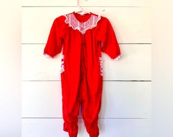 Vintage Isaacson Carrico I.C. Baby Red Long Sleeve Nylon Pajamas 18m