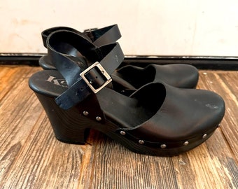 Kork Ease black Mary Jane leather clogs size 9