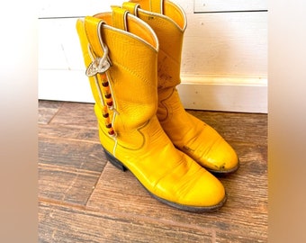 Vintage Justin yellow leather cowboy boots with beaded tassel 5B