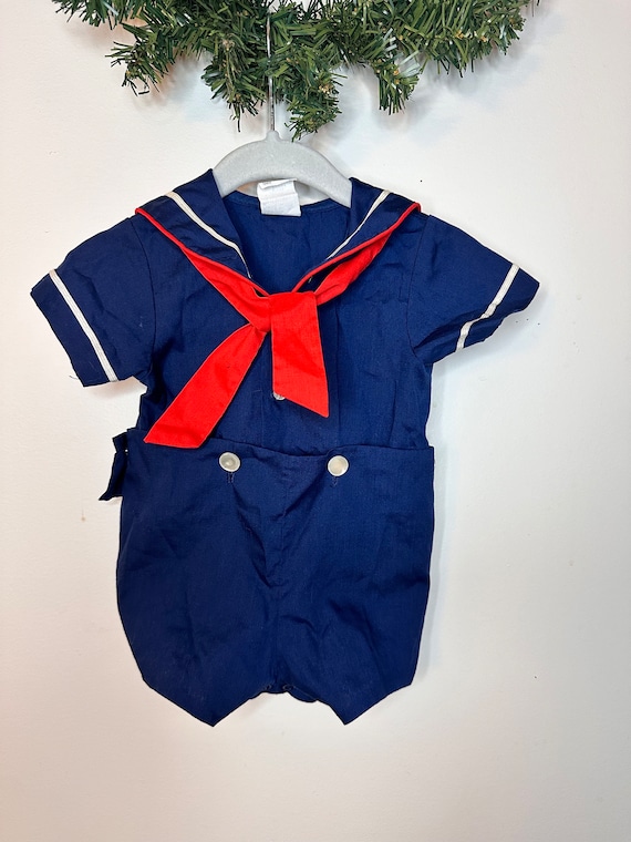 Sailor Romper, 1960s, Blue and Red, Baby Boy and … - image 1