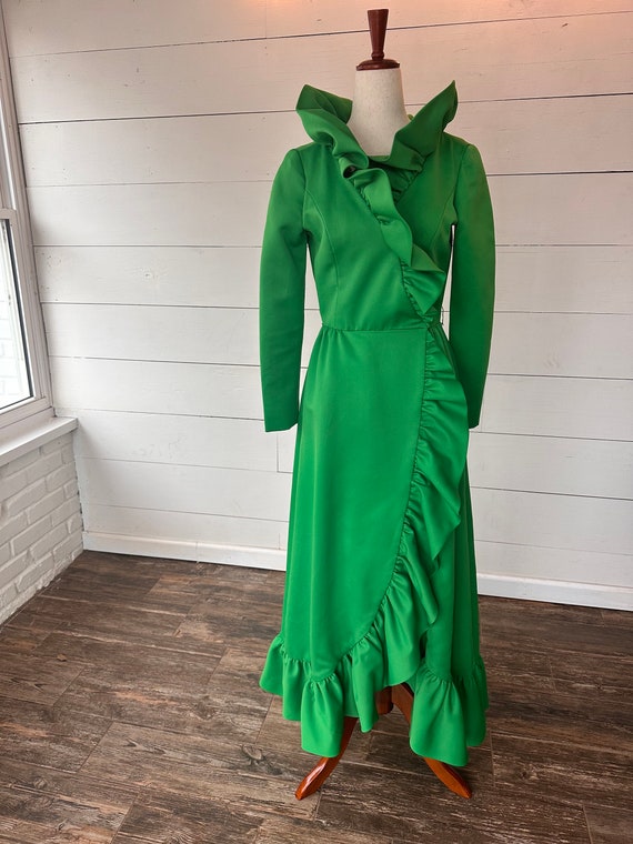 1970s Custom Isabell Gerhart Green Evening Dress E
