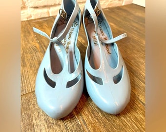 Vivienne Westwood Anglomania + Melissa Blue Jelly T Strap Heels 9