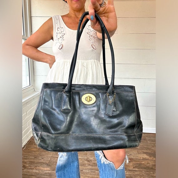 VINTAGE COACH Black madeline Top Handle Leather Satchel Bag Etsy Canada