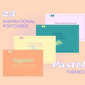 25 cartes postales de citations inspirantes sur le thème pastel entièrement modifiables et imprimables