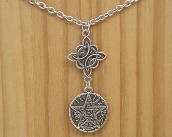 Silver Witch Knot and Tetragrammaton Necklace, Double Protection Charm