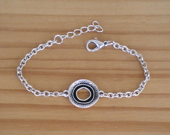 Pulsera de zamak de plata, dije circular ajustable