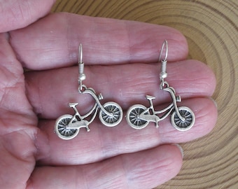 Silver Bicycle Earrings, Hypoallergenic Hook