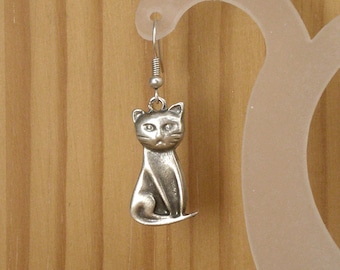 Pendientes de gancho de gato plateados, hipoalergénicos