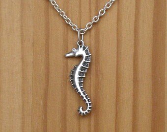 Silver Sea Horse Pendant Necklace, Zamak Jewelry