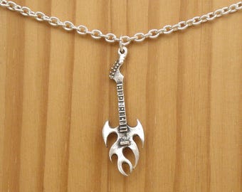 Colgante de guitarra eléctrica de plata, collar de música metal