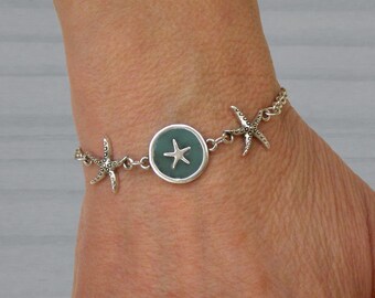 Pulsera de estrella de mar de zamak plata, ajustable