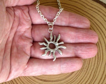 Silver Sun Pendant Necklace, Zamak Jewelry