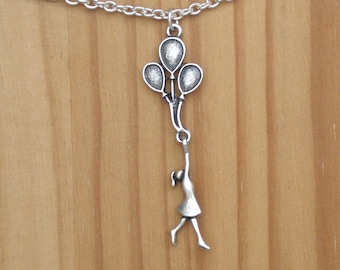 Colgante de niña plateada con globos, collar de metal chapado