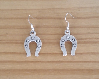 Pendientes de herradura de plata, amuleto de la suerte, joyería Zamak